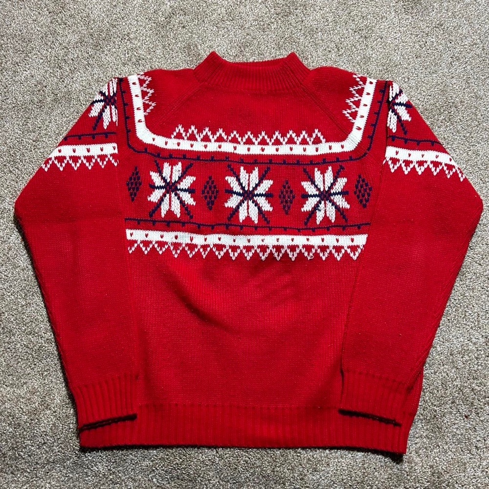 Vintage 1970s Cute Multi Color Pattern Grandma Style JCPenney Knitted Sweater